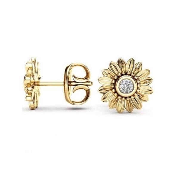 18K YELLOW GOLD SUNFLOWER STUD EARRINGS, NICE EARRINGS, CUTE EARRINGS - Picture 2 of 3